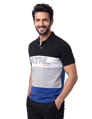 E Blue Color Block Polo Shirt