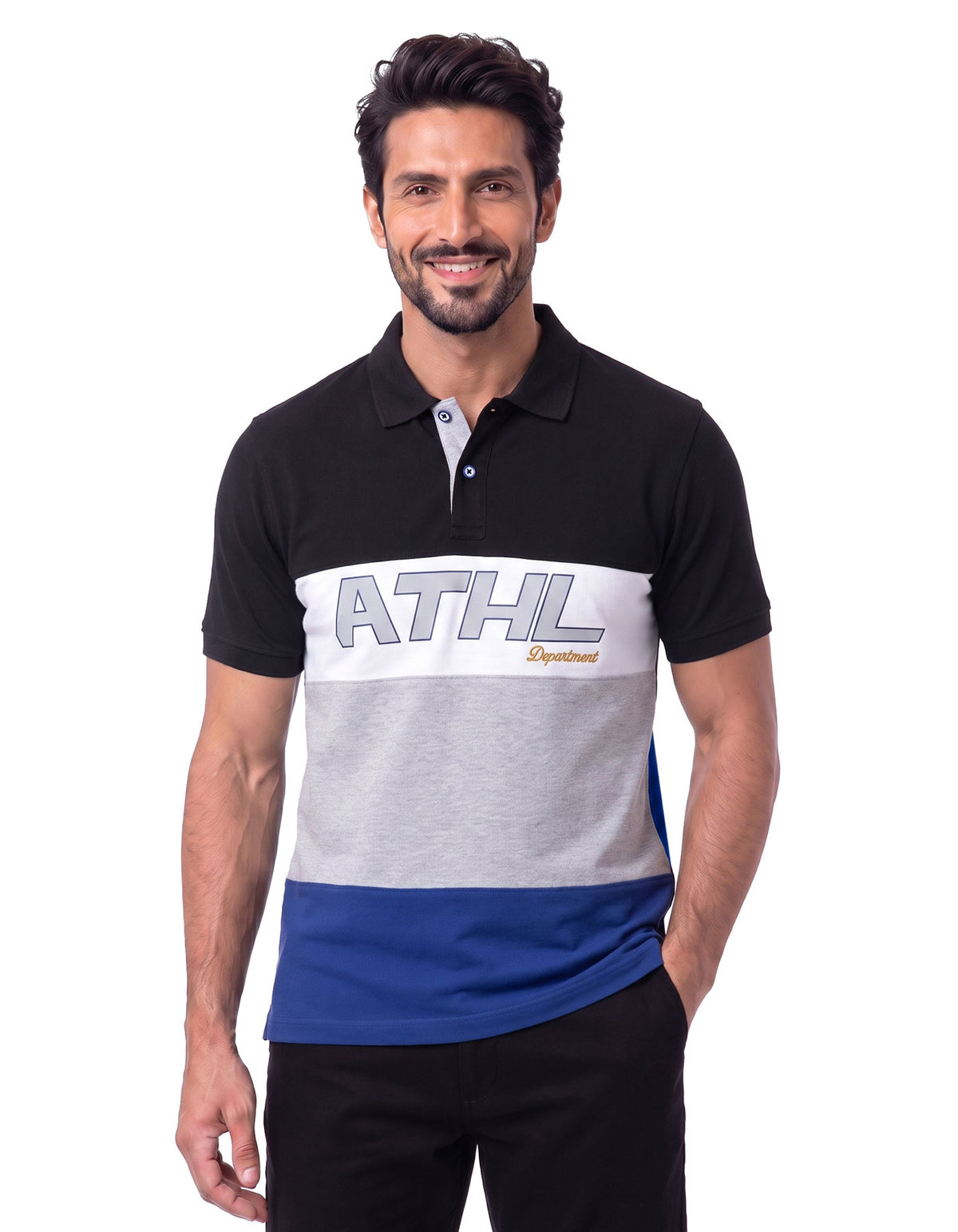 E Blue Color Block Polo Shirt