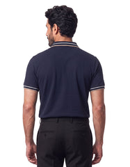 Navy Textured Jacquard Polo Shirt