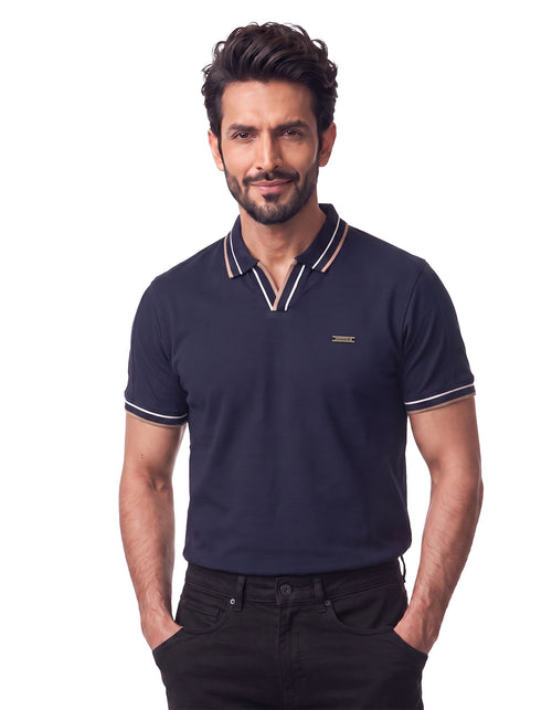 Navy Textured Jacquard Polo Shirt