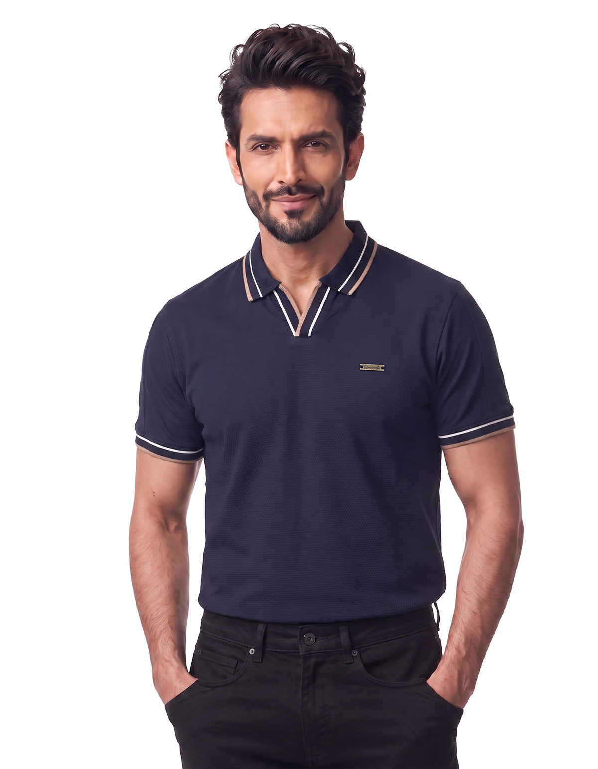 Navy Textured Jacquard Polo Shirt
