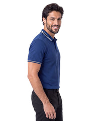 E Blue Textured Contrast Collar Polo Shirt