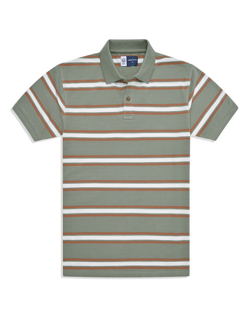 Olive Stripe Pique Polo Shirt