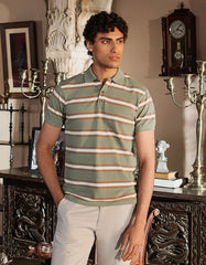 Olive Stripe Pique Polo Shirt