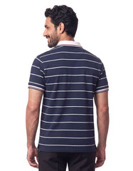 Navy Stripe Pique Polo Shirt