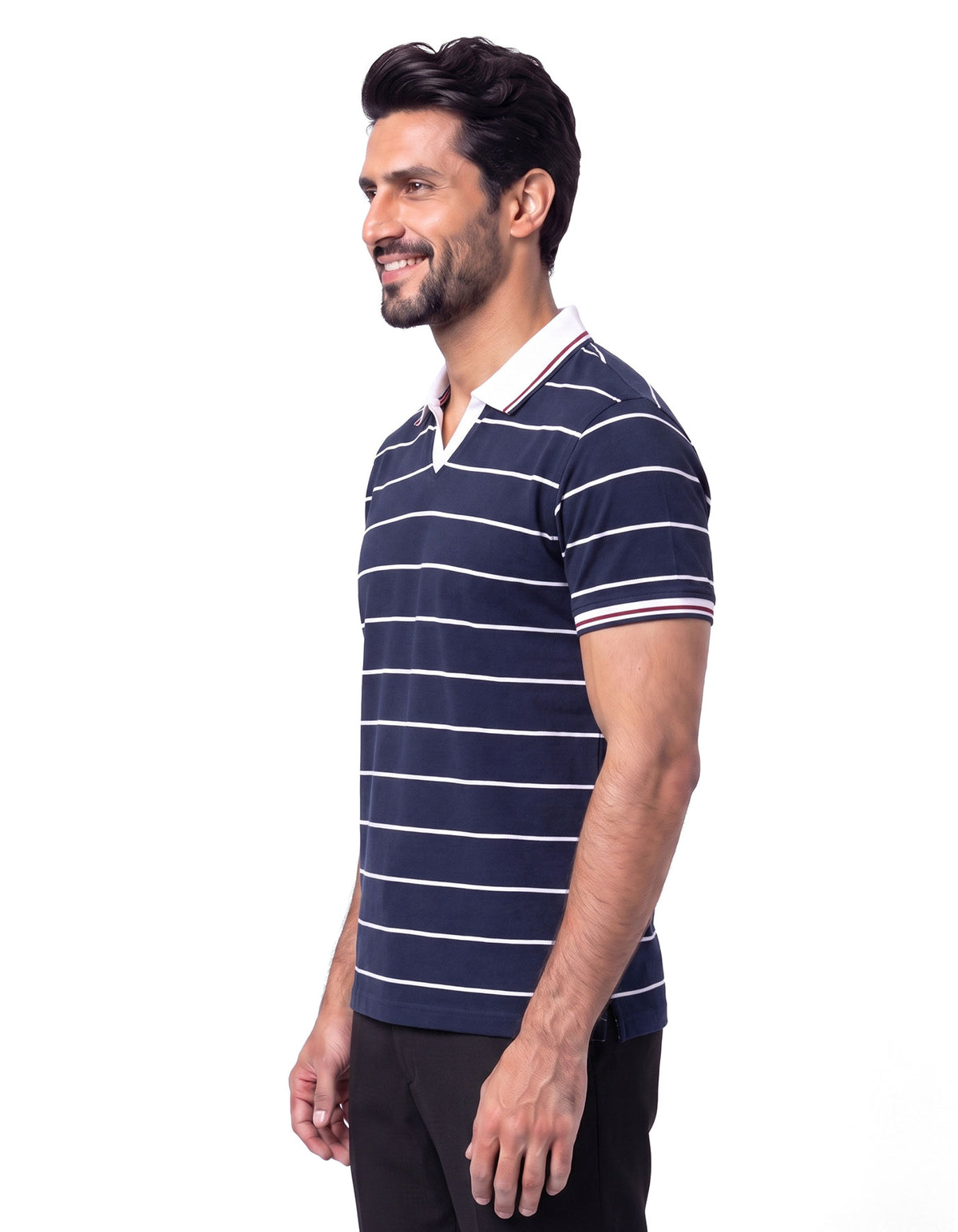 Navy Stripe Pique Polo Shirt