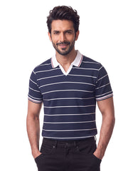 Navy Stripe Pique Polo Shirt