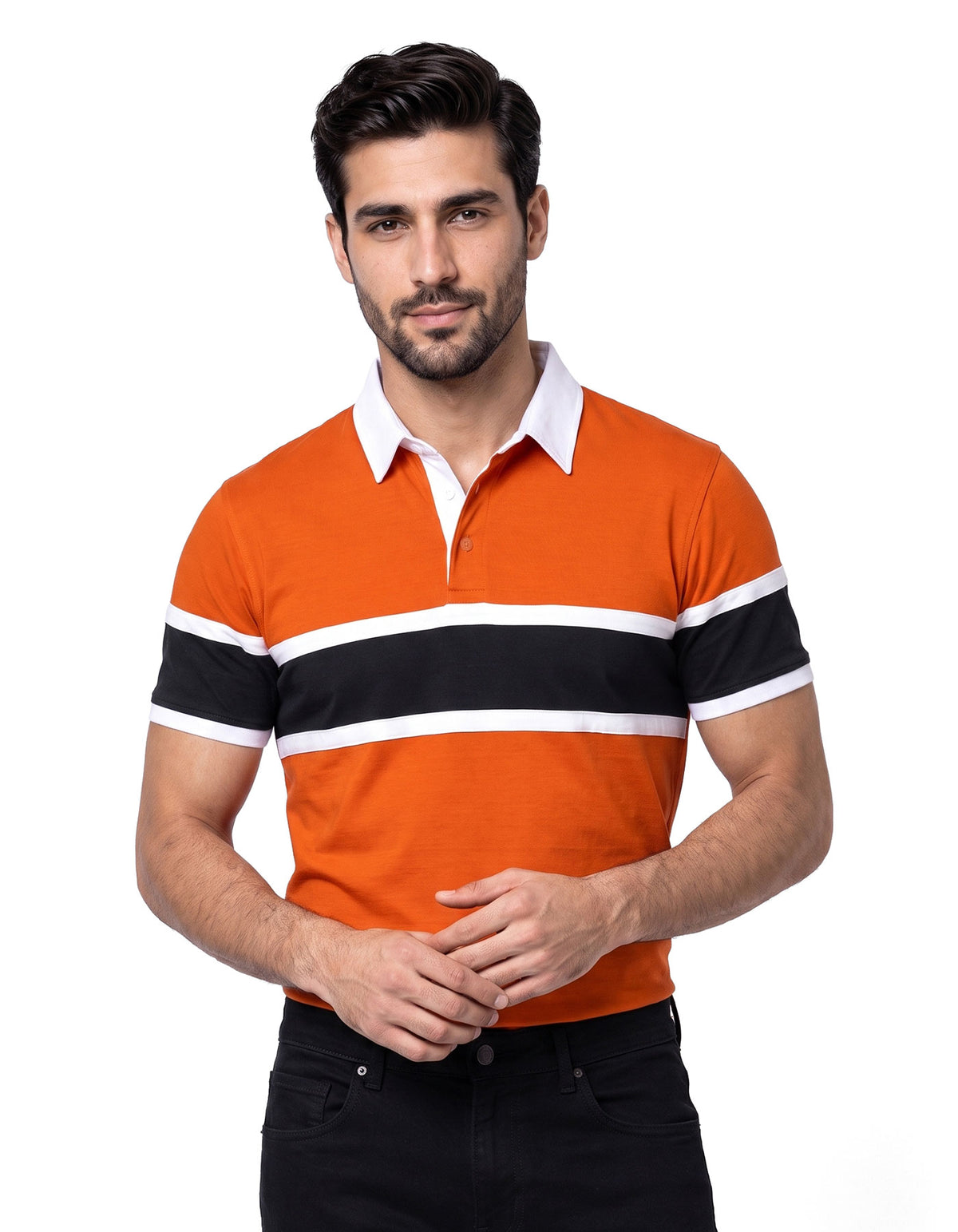 Rust Stripe Jersey Polo Shirt