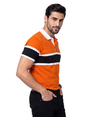 Rust Stripe Jersey Polo Shirt