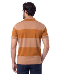 Brown Stripe Pique Polo Shirt