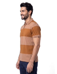 Brown Stripe Pique Polo Shirt