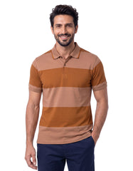 Brown Stripe Pique Polo Shirt