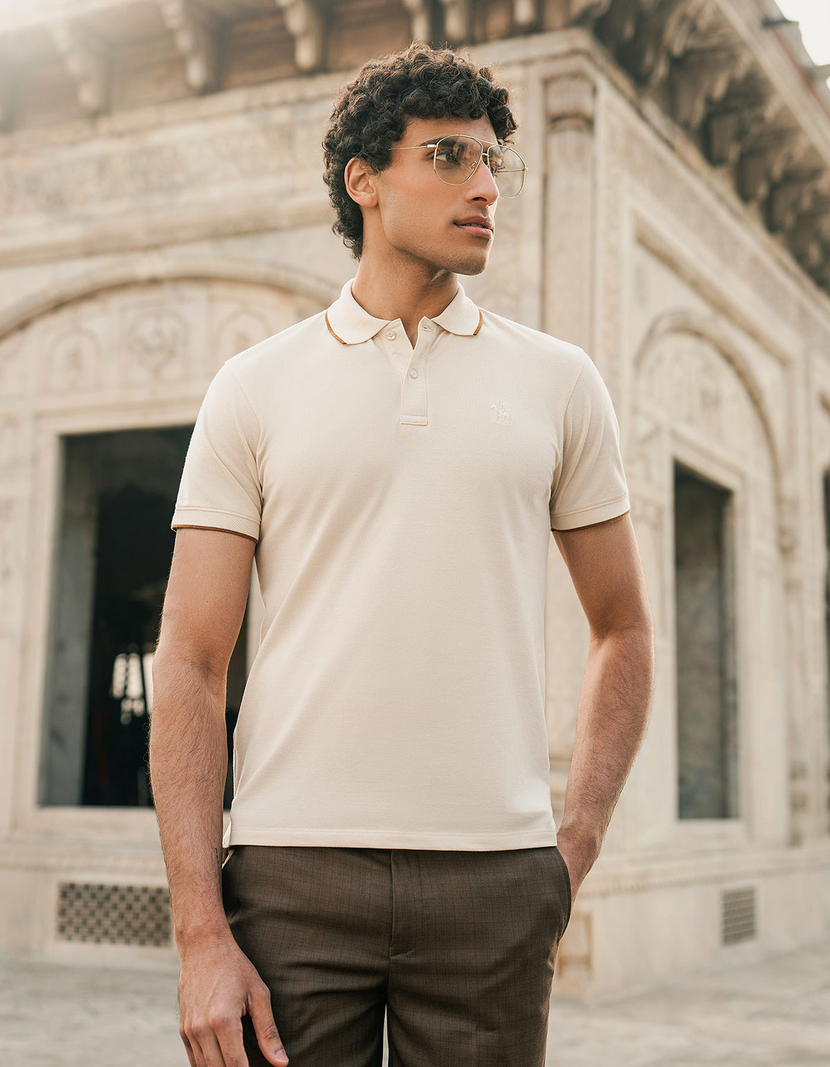 Off White Plain Pique Polo Shirt
