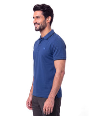 E Blue Plain Pique Polo Shirt