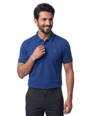 E Blue Plain Pique Polo Shirt