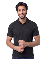 Black Plain Supima Cotton Pique Polo Shirt