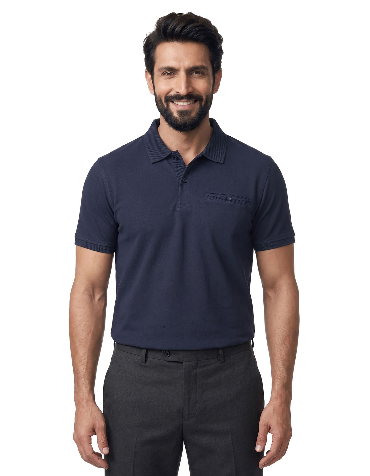 Navy Plain Supima Cotton Pique Polo Shirt
