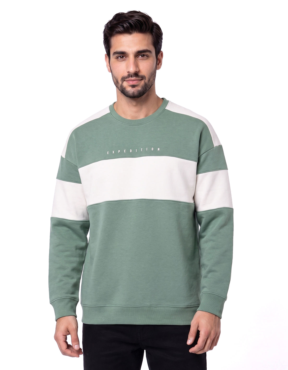 Aqua Grey Color Block Relaxed Sweatshirt