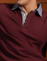 Maroon Plain Contrast Collar Rugby Polo