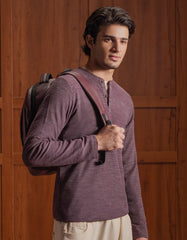 Maroon Textured Long Sleeve Henley T-Shirt