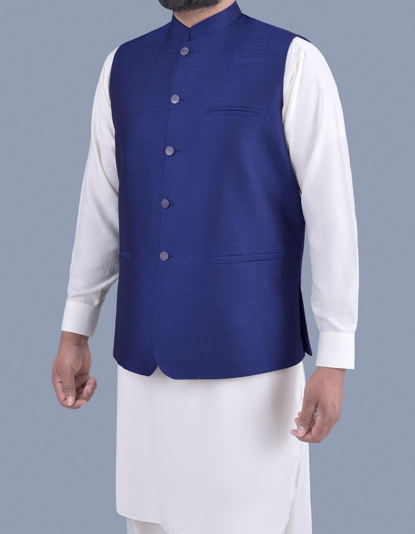 Blue Plain Waist Coat WC2208-01S-38