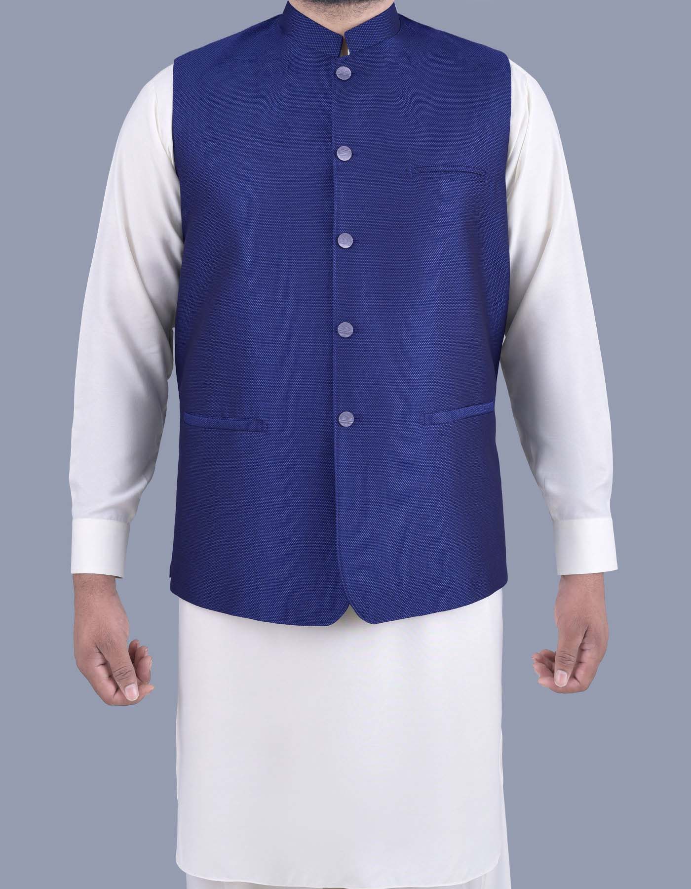 Blue Plain Waist Coat WC2208-01S-34