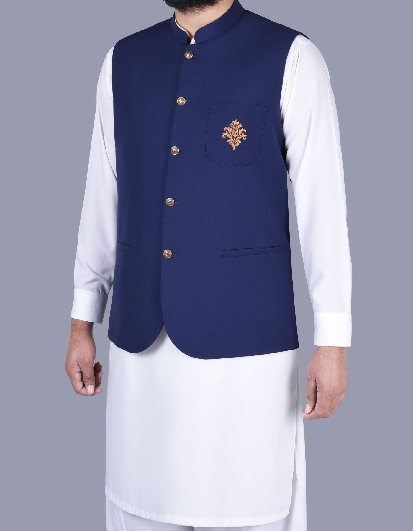 Blue Plain Waist Coat WC2314-3S-40