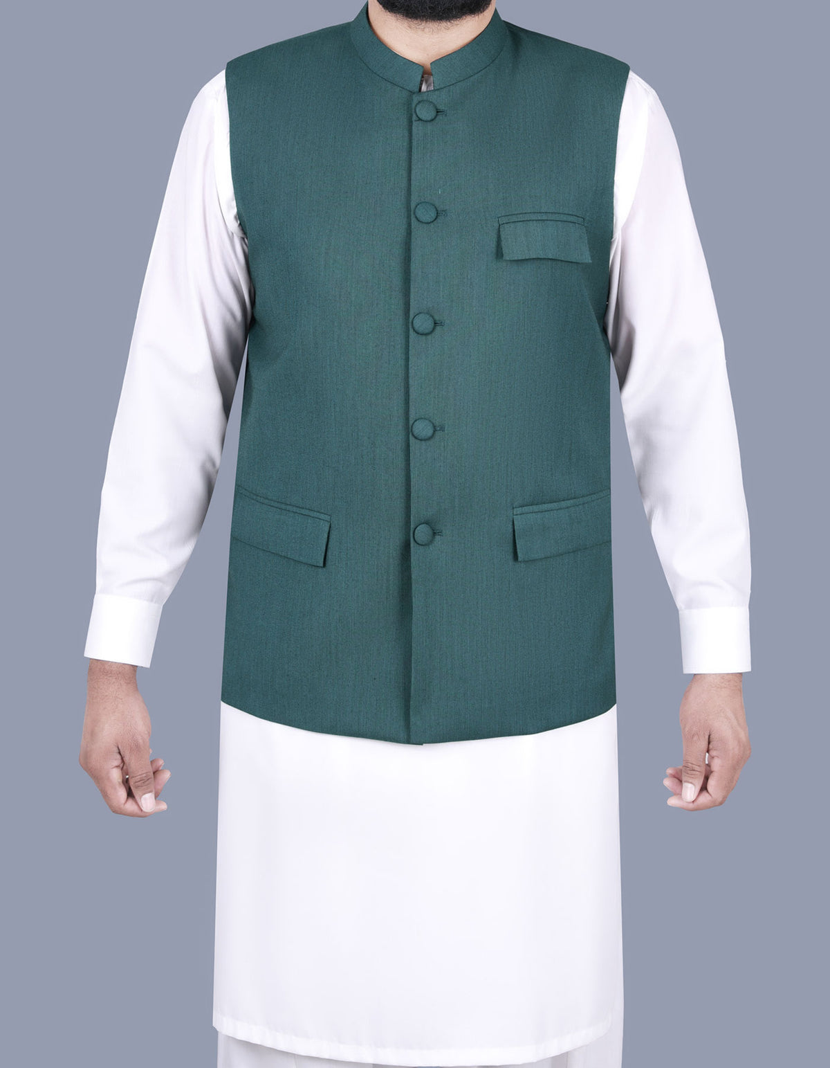 M Green Plain Waist Coat WC2314-4S-34