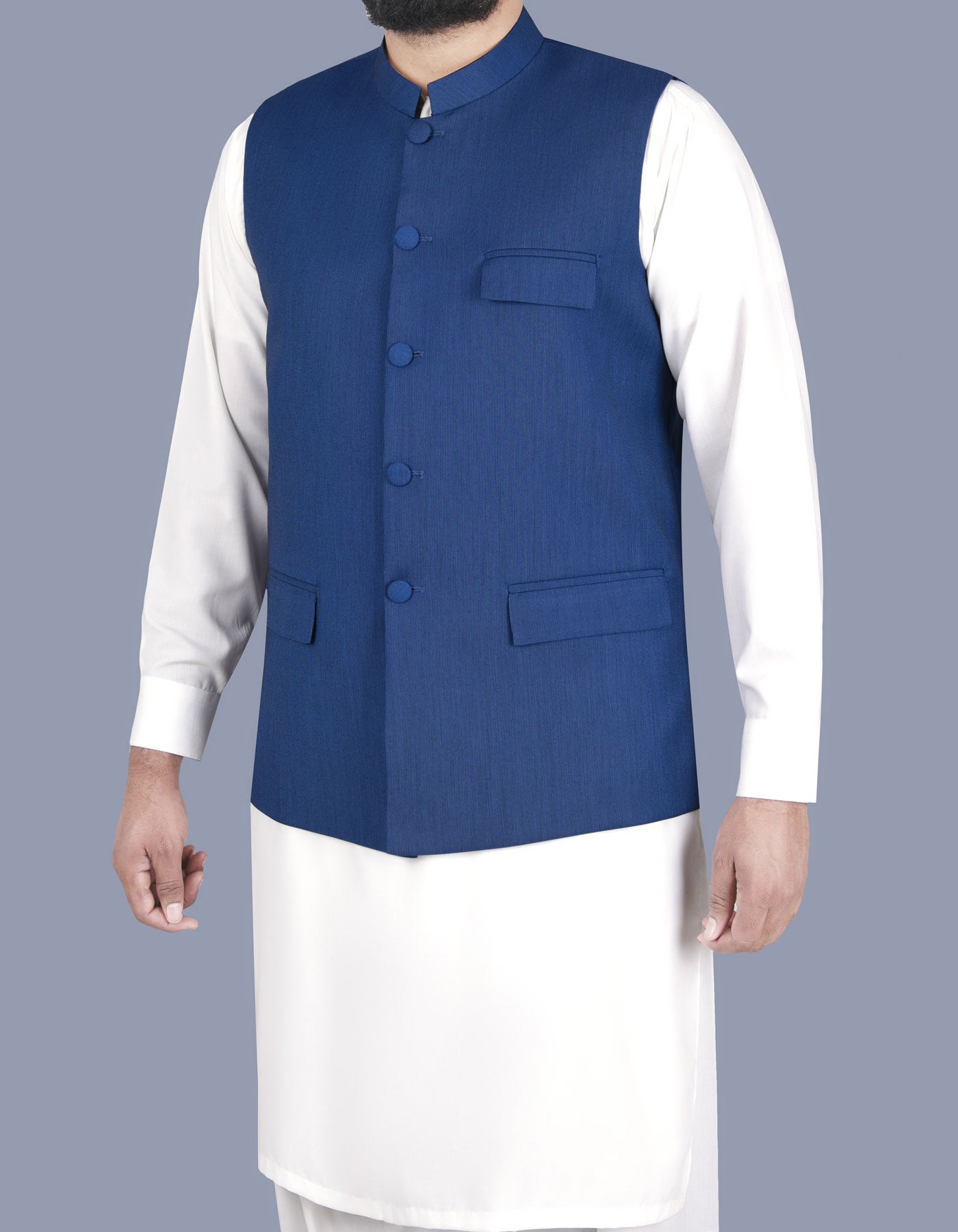 M Blue Plain Waist Coat WC2314-7S-40