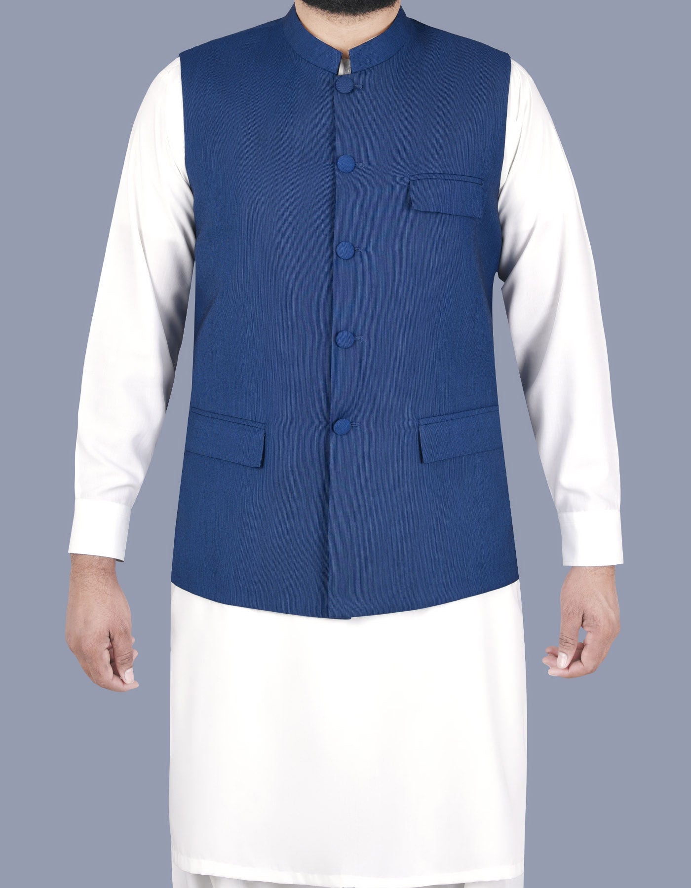M Blue Plain Waist Coat WC2314-7S-36