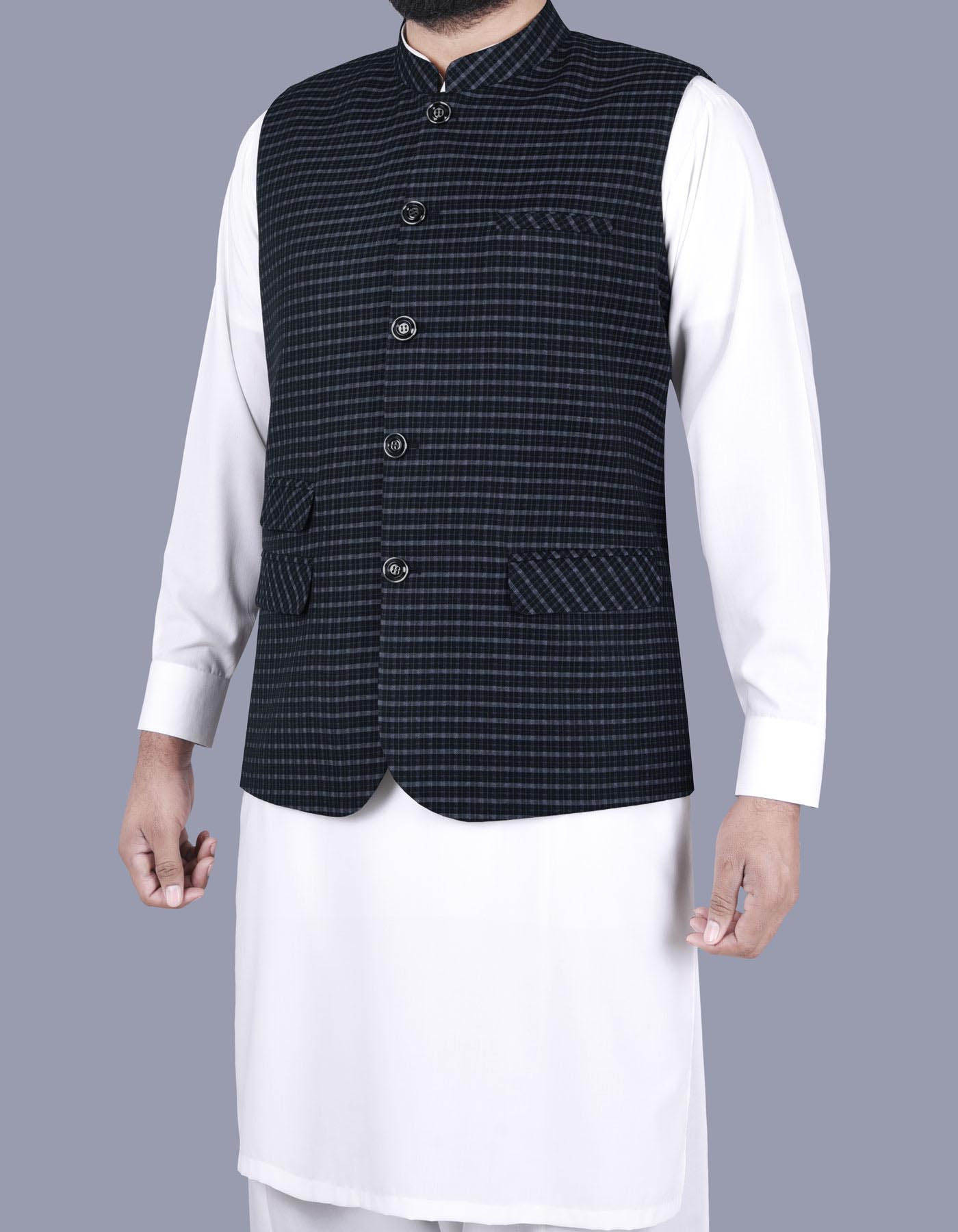 Black Check Waist Coat WC2315-3S-40