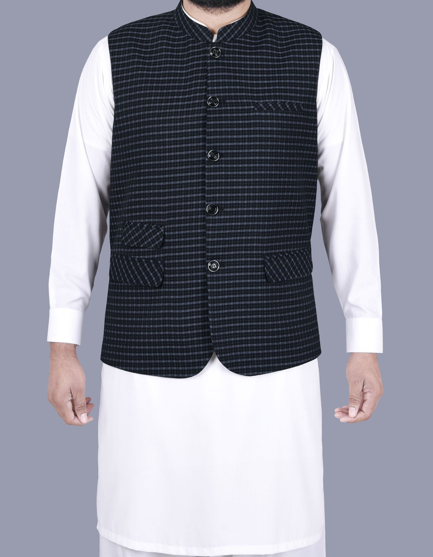 Black Check Waist Coat WC2315-3S-34