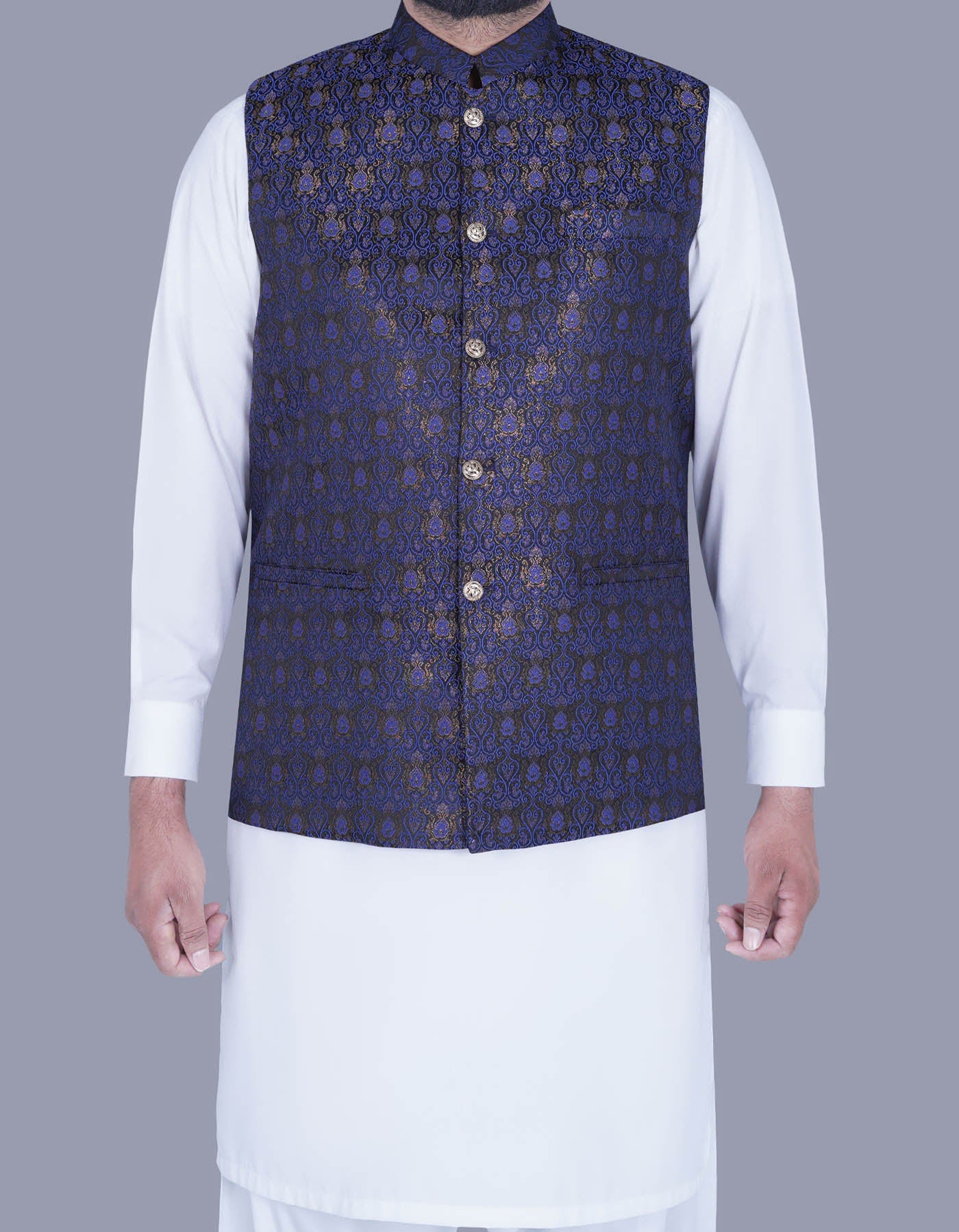 Blue Self Waist Coat WC2340S-34