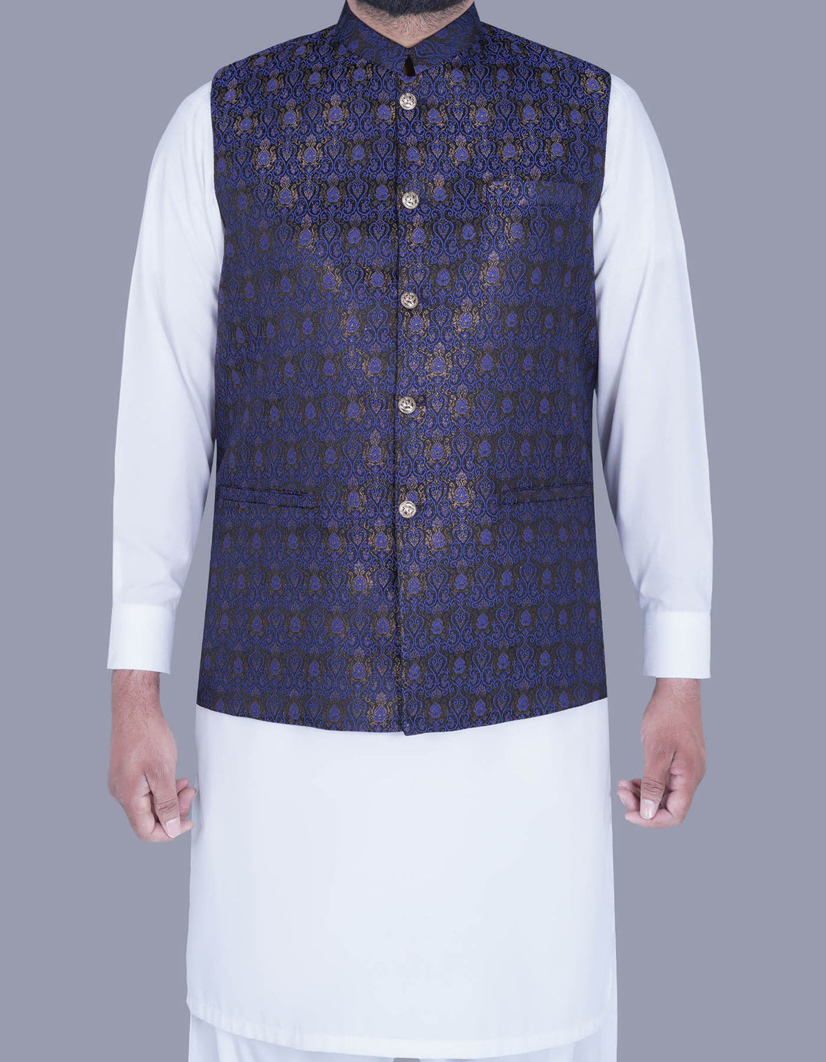 Blue Self Waist Coat WC2340S-34