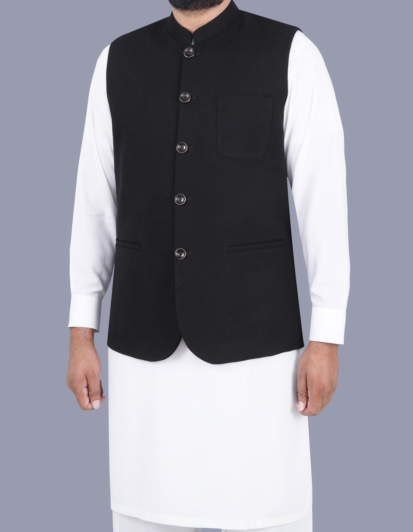 Black Plain Waist Coat WC2381-6S-38