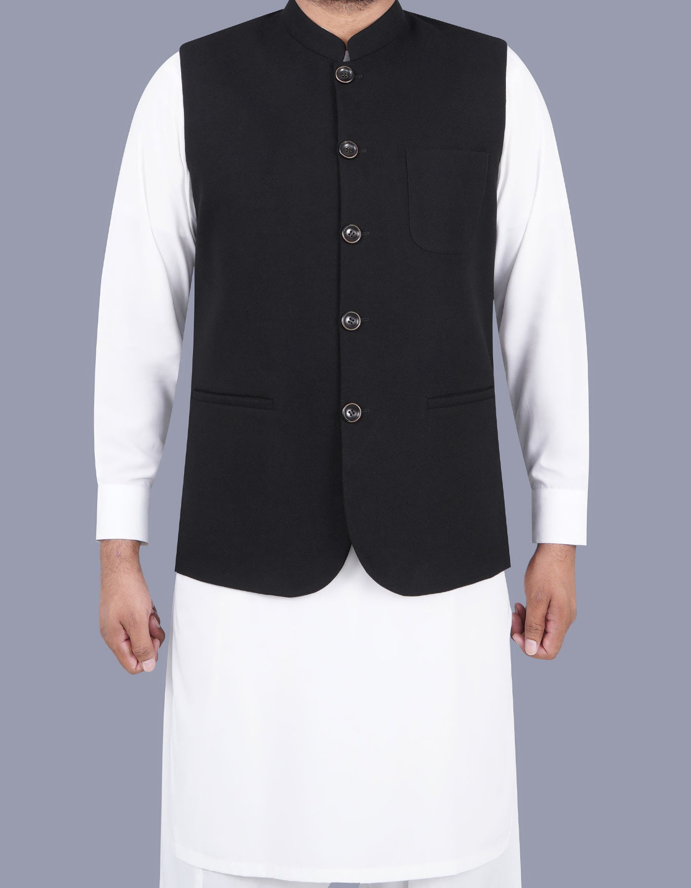 Black Plain Waist Coat WC2381-6S-34