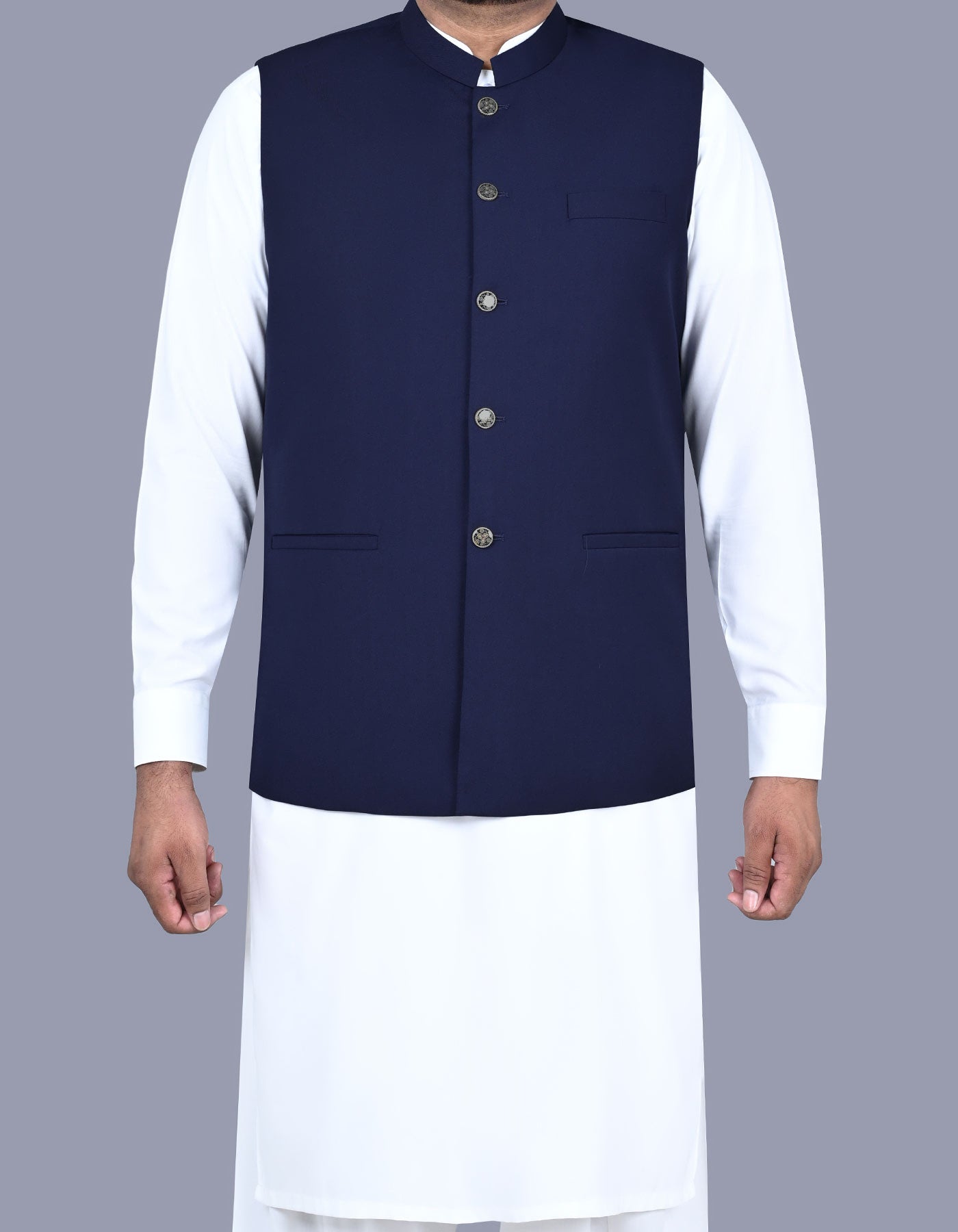 Navy Plain Waist Coat WC2404-14C-34