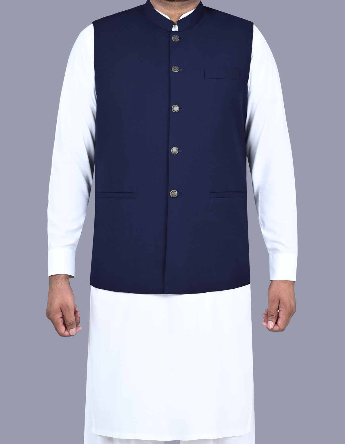 Navy Plain Waist Coat WC2404-14S-34