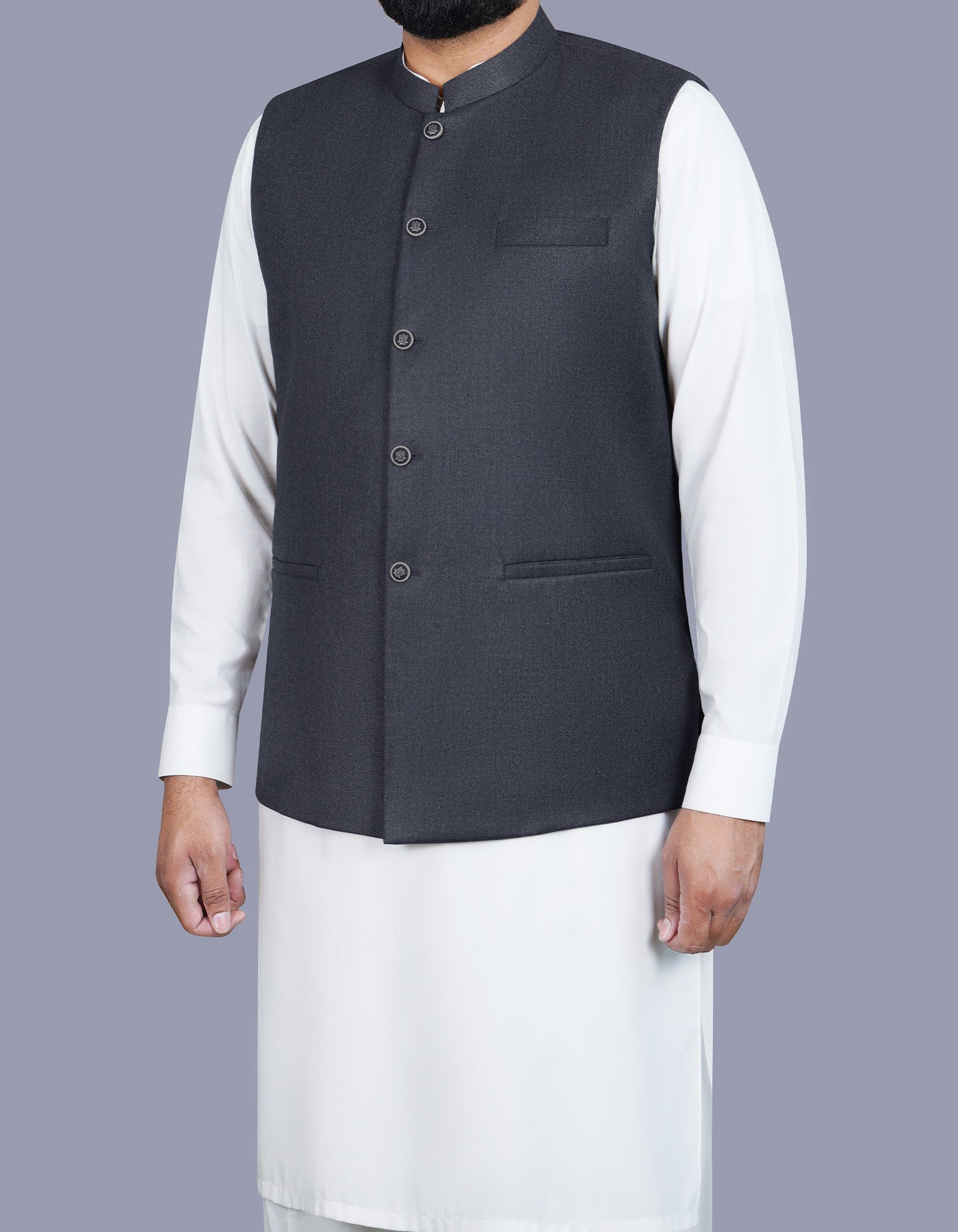 Charcoal Plain Waist Coat WC2405-1S-38