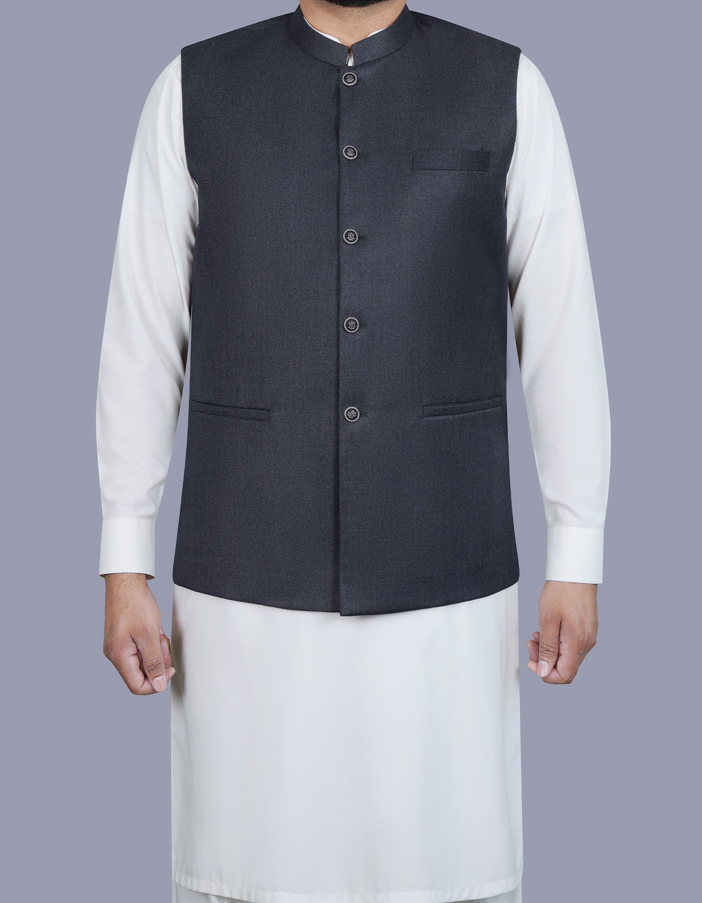 Charcoal Plain Waist Coat WC2405-1S-34