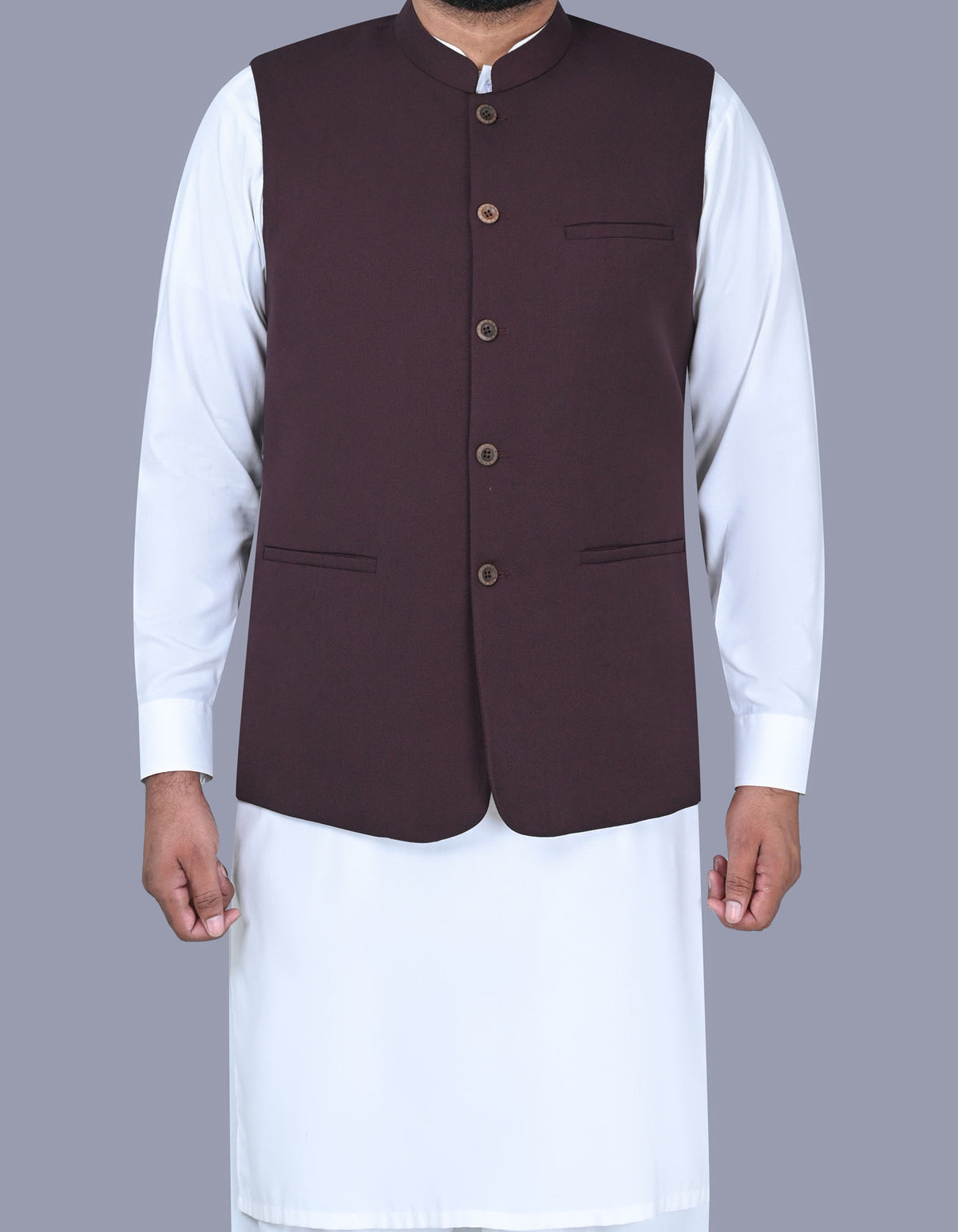 Burgundy Texture Waist Coat WC2411-1C-34