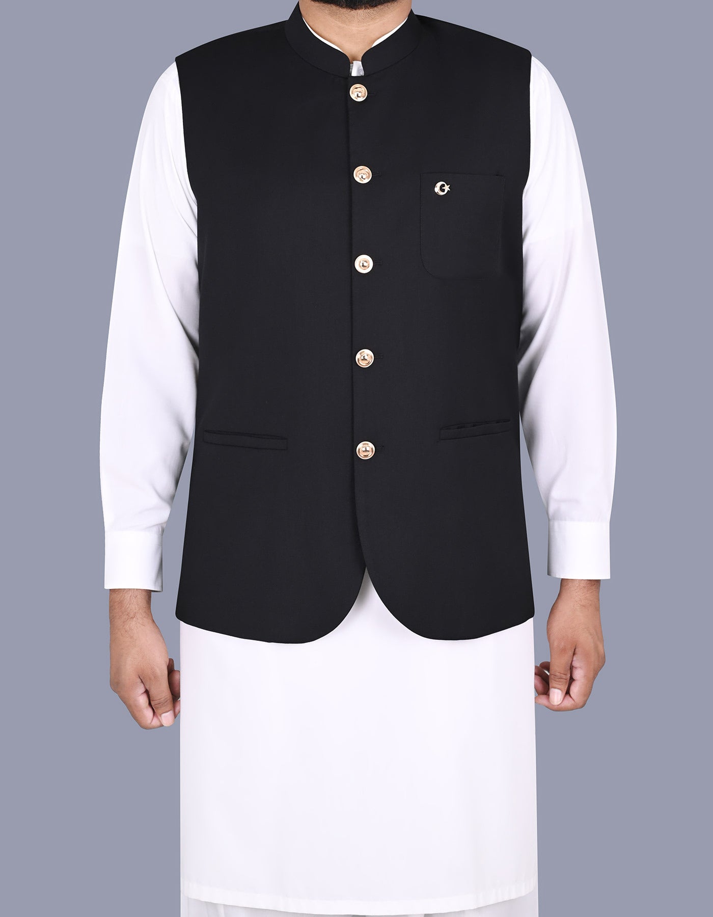 Black Plain Waist Coat WC2413-1C-34