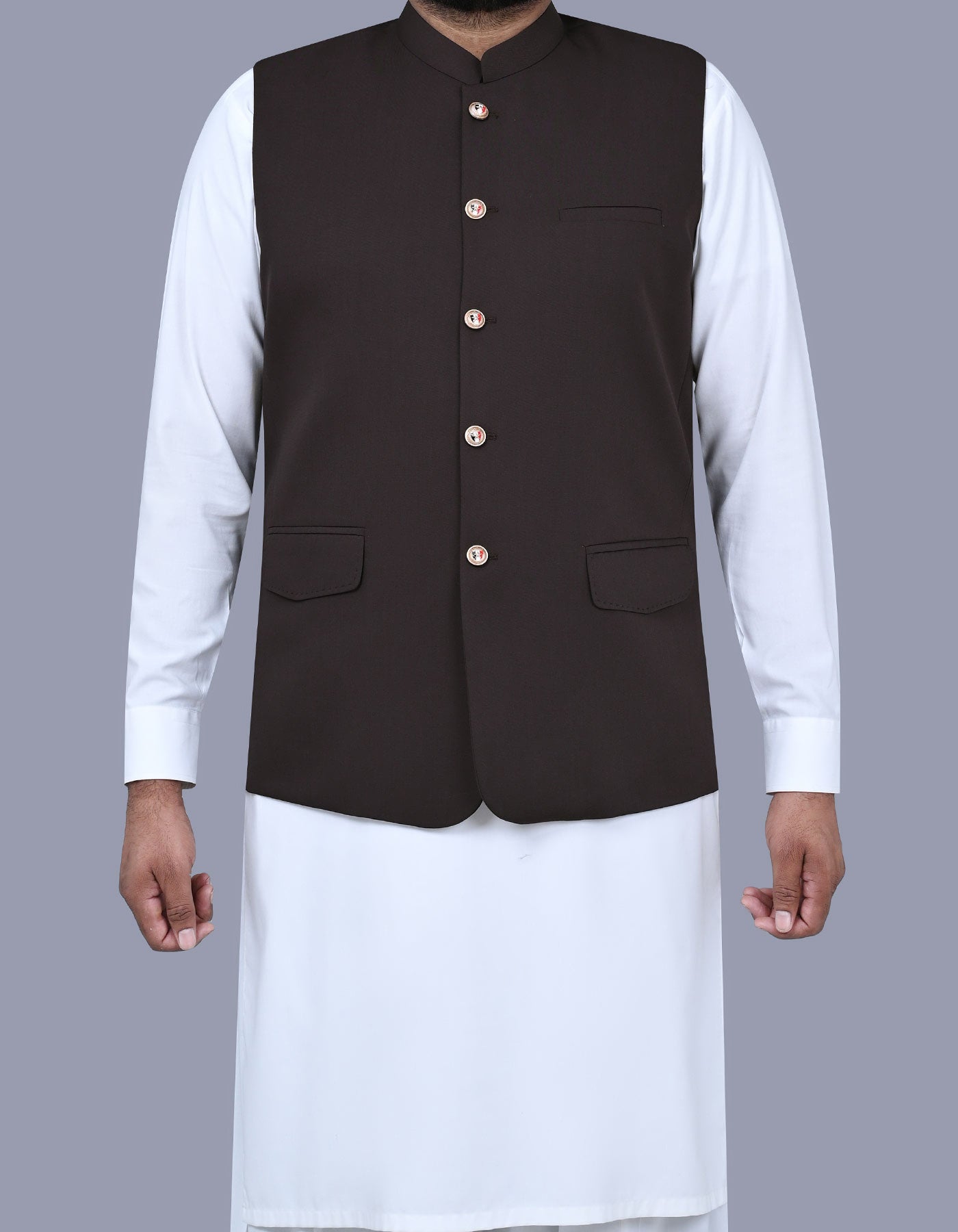 Chocolate Plain Waist Coat WC2422-2C-34