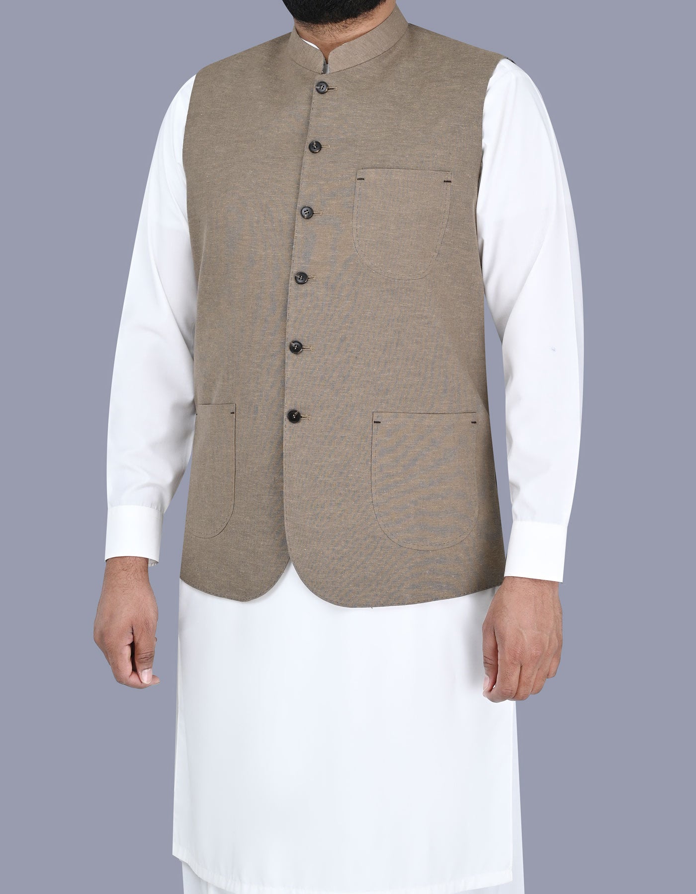 L Brown Plain Waist Coat WC2509-1S-38
