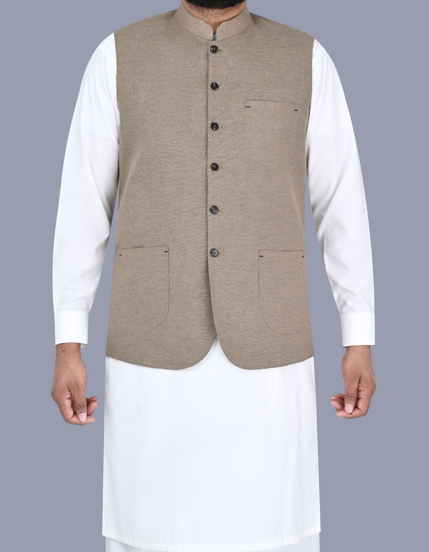 L Brown Plain Waist Coat WC2509-1S-34
