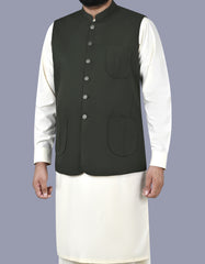 D Olive Plain Waist Coat WC2517-2C-38