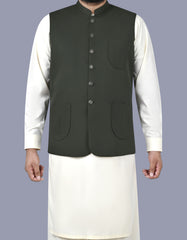 D Olive Plain Waist Coat WC2517-2C-34