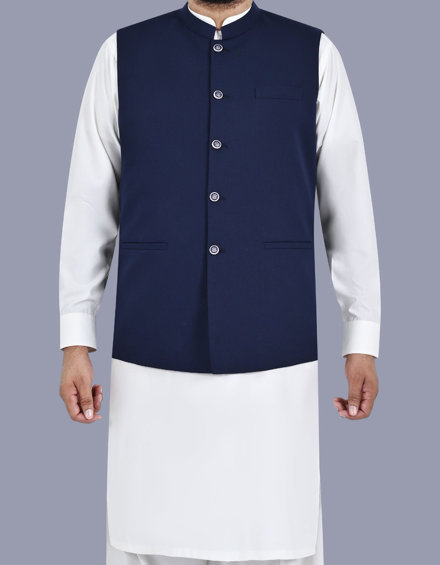 Navy Plain Waist Coat WC2521-4C-34