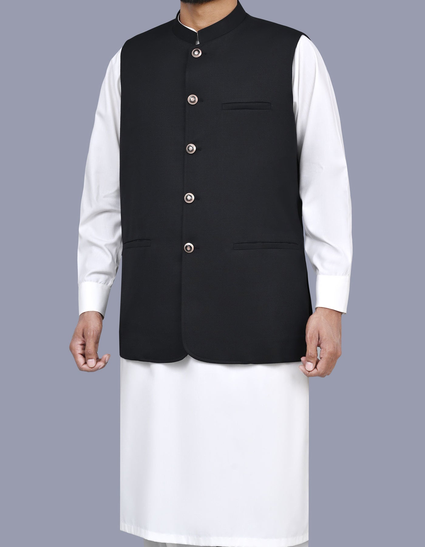 Black Texture Waist Coat WC2522-6S-38