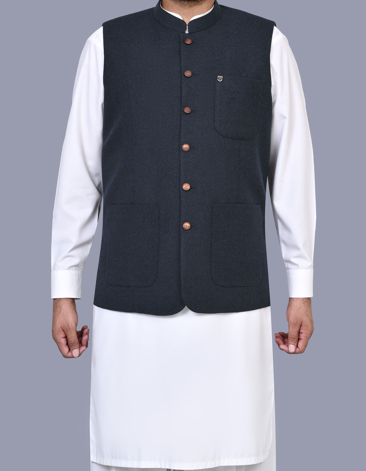 Navy Check Waist Coat WC2523-1S-34